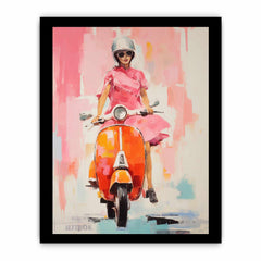 Modern Scooter Lady Art Canvas Painting  Print
