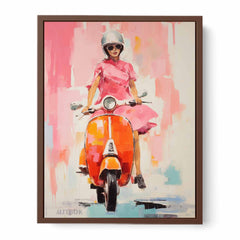 Modern Scooter Lady Art Canvas Painting  Print