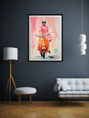 Modern Scooter Lady Art Canvas Painting  Print