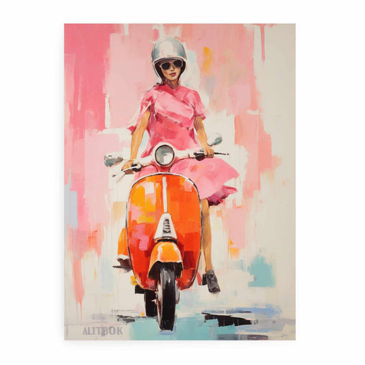 Modern Scooter Lady Art Canvas Painting  Print