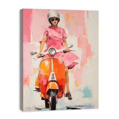 Modern Scooter Lady Art Canvas Painting  Print