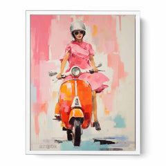 Modern Scooter Lady Art Canvas Painting  Print