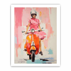 Modern Scooter Lady Art Canvas Painting  Print