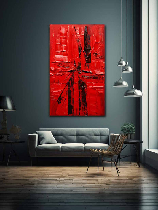 Knife Red Abstract Art palette knife painting