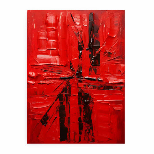 Knife Red Abstract Art palette knife painting