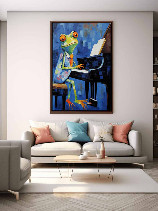 Frog Blue Piano Modern Art Canvas painitng Print