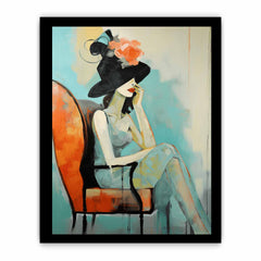 Girl Hat Chair Modern Art Canvas Painting