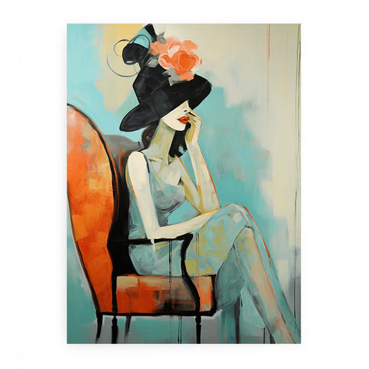 Girl Hat Chair Modern Art Canvas Painting