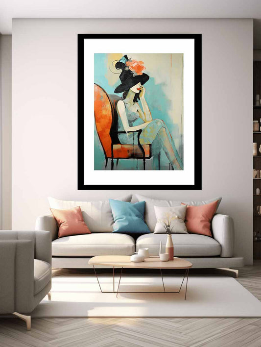 Girl Hat Chair Modern Art Canvas Painting