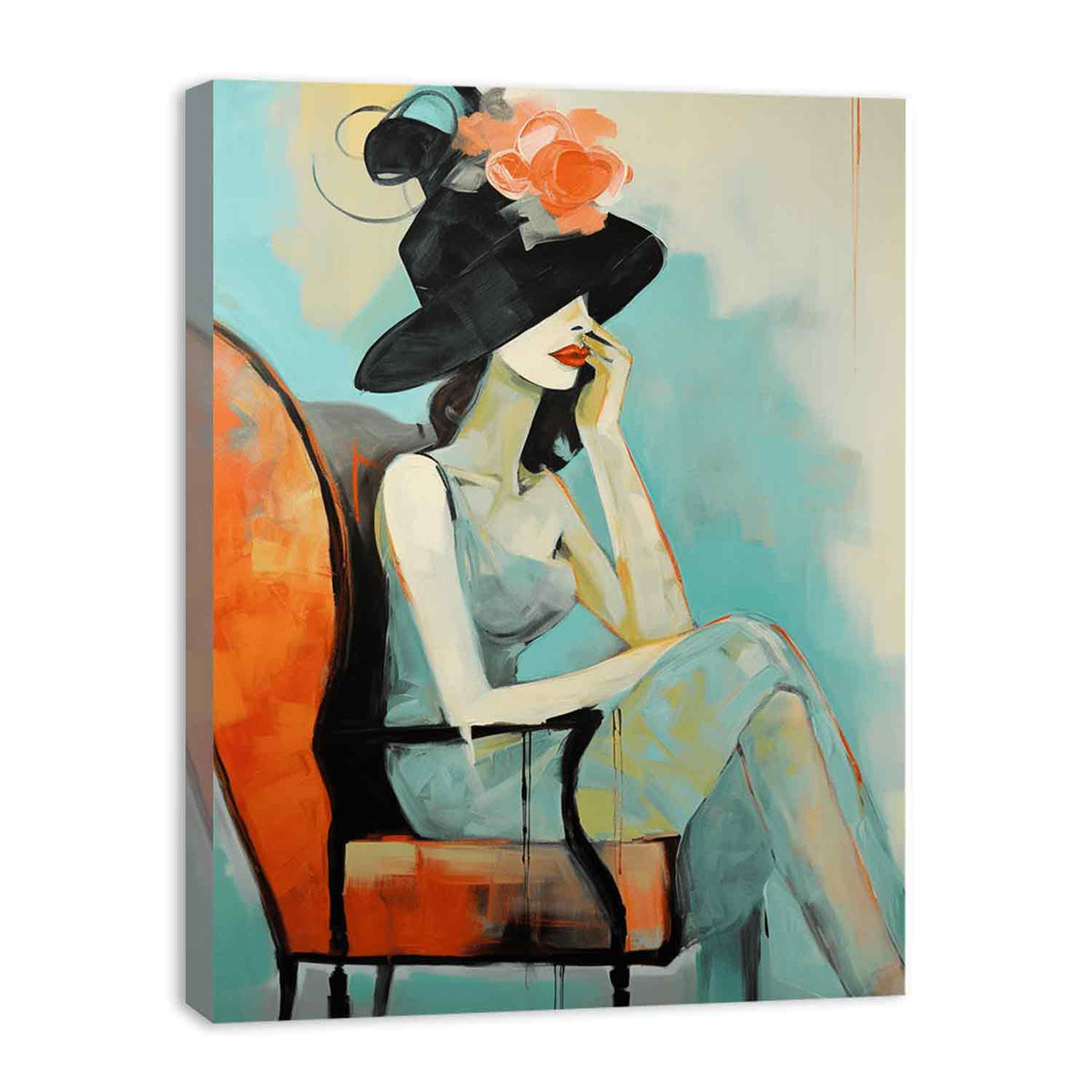 Girl Hat Chair Modern Art Canvas Painting