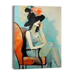 Girl Hat Chair Modern Art Canvas Painting
