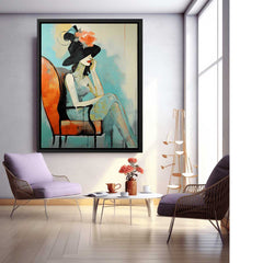 Girl Hat Chair Modern Art Canvas Painting