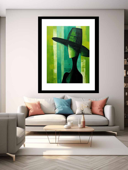 Green Hat Modern Women Art Canvas Art Print