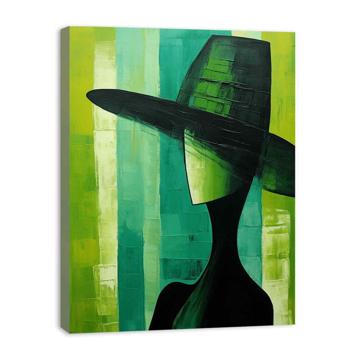 Green Hat Modern Women Art Canvas Art Print