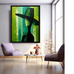 Green Hat Modern Women Art Canvas Art Print