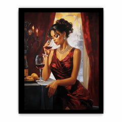Lady Wine Table Modern Art Painting Canvas Art Print