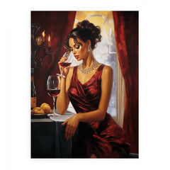 Lady Wine Table Modern Art Painting Canvas Art Print
