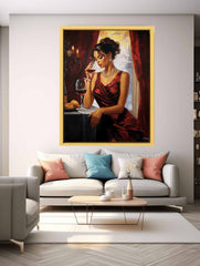 Lady Wine Table Modern Art Painting Canvas Art Print