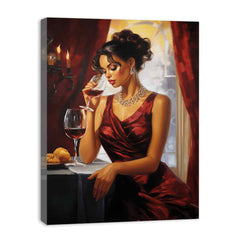 Lady Wine Table Modern Art Painting Canvas Art Print