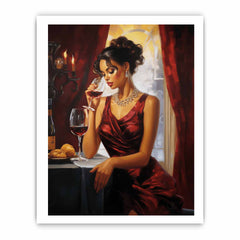 Lady Wine Table Modern Art Painting Canvas Art Print