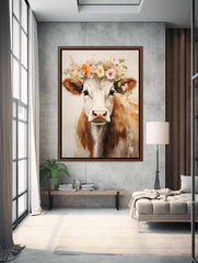 Brown Cow Canvas Painting Artwork