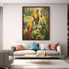 Three Parrots Wood Canvas Art Print