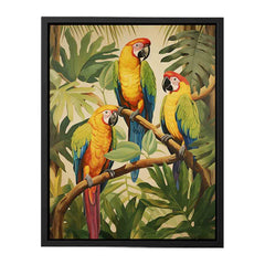 Three Parrots Wood Canvas Art Print