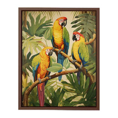 Three Parrots Wood Canvas Art Print