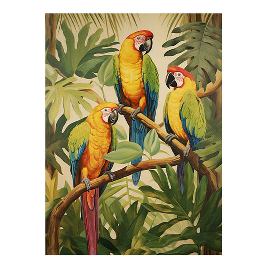 Three Parrots Wood Canvas Art Print