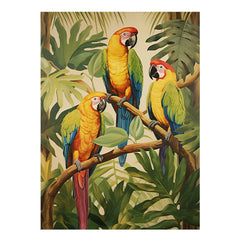 Three Parrots Wood Canvas Art Print