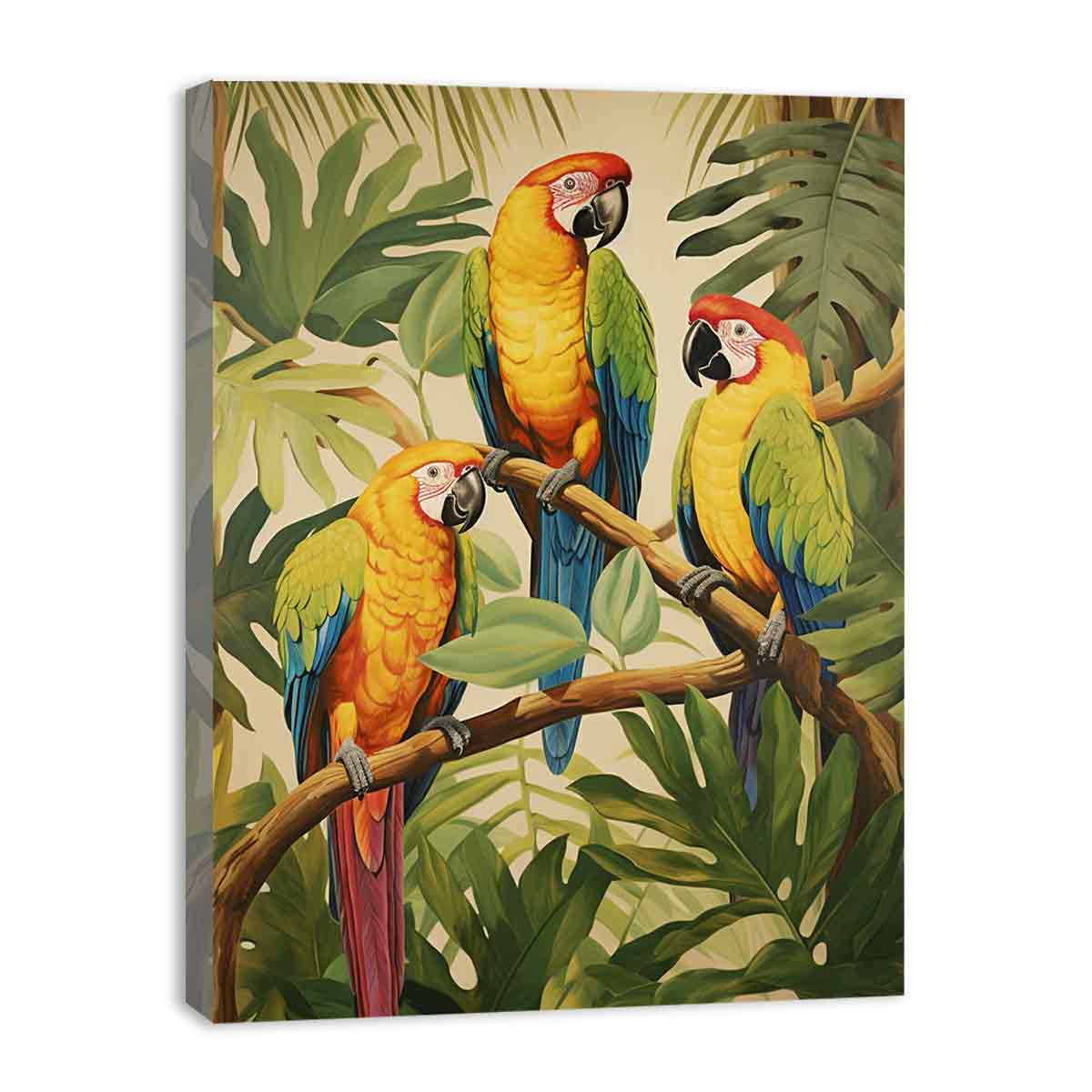 Three Parrots Wood Canvas Art Print