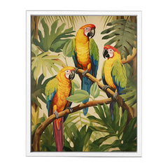 Three Parrots Wood Canvas Art Print