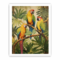 Three Parrots Wood Canvas Art Print