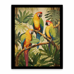 Three Parrots Wood Canvas Art Print