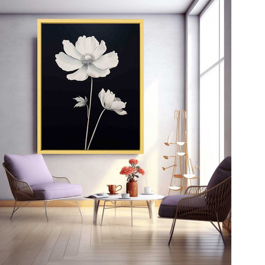 Black White Flower Canvas Art Print