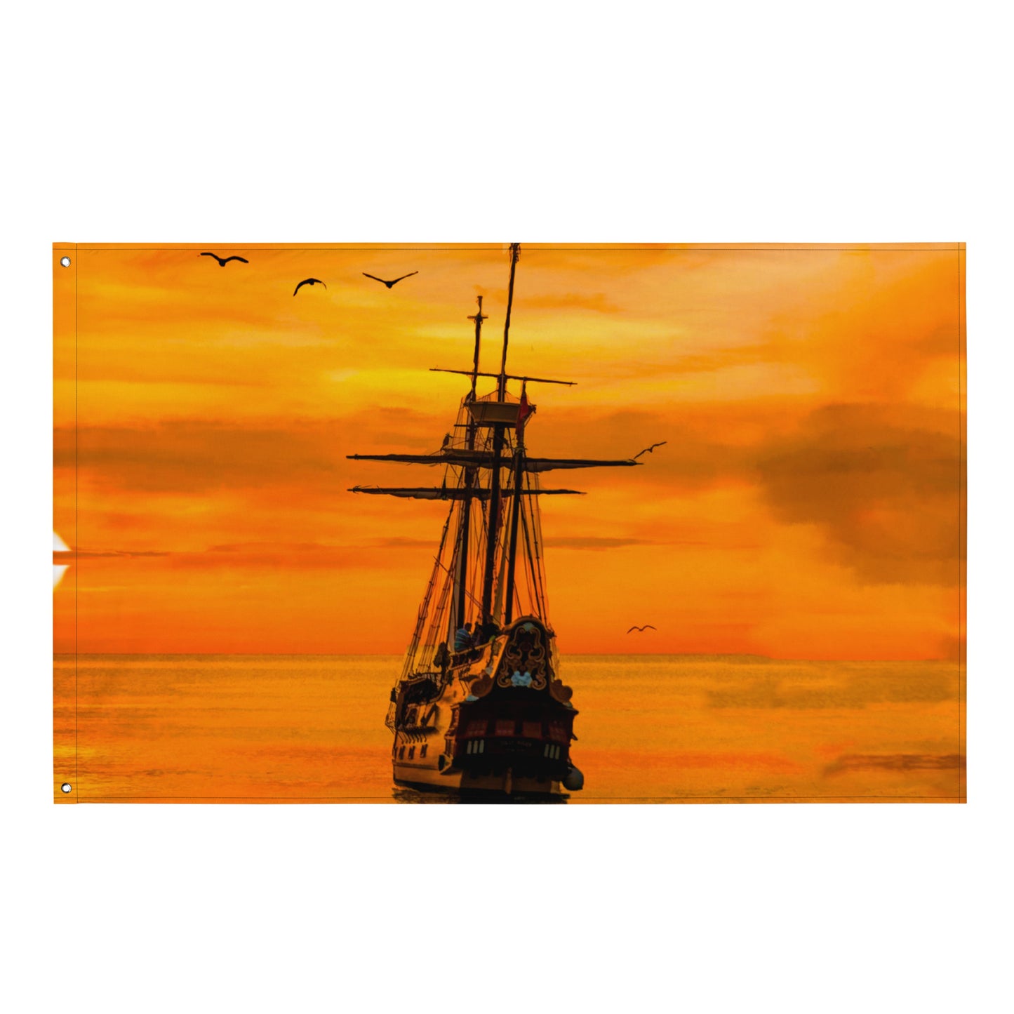 Ship Sunrise Flag Tapestry wall hanging