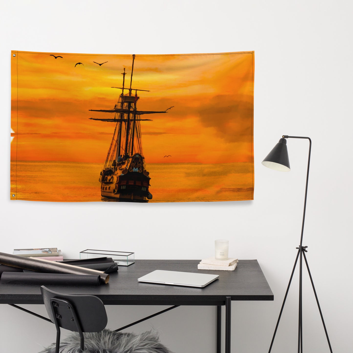 Ship Sunrise Flag Tapestry wall hanging