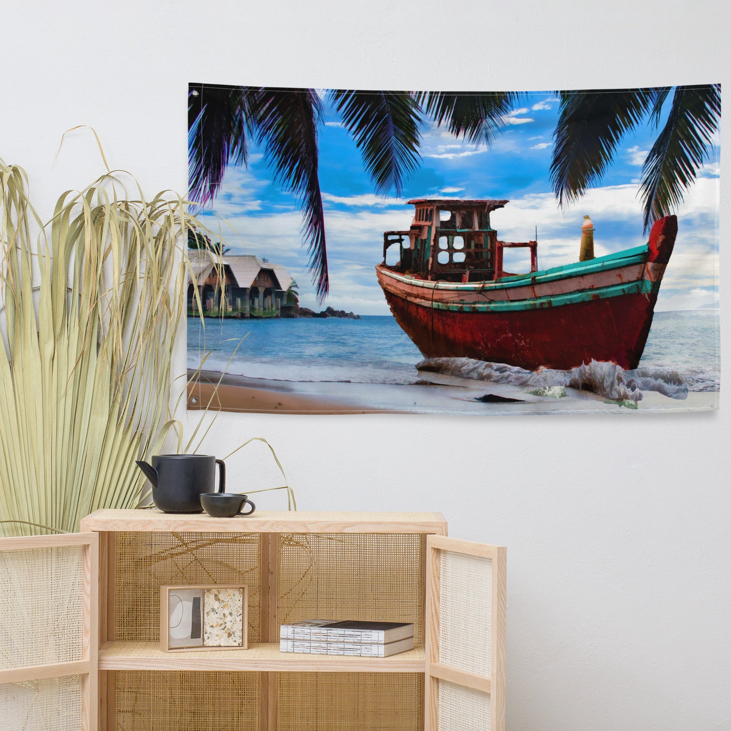 Vintage Boat Beach Flag Tapestry wall hanging