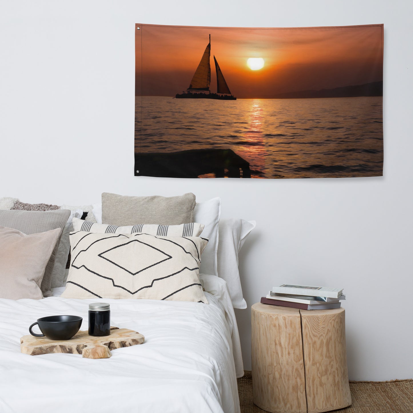 Sunrise Ship Flag Tapestry wall hanging