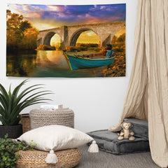 Vintage Boat Bridge Painting Flag