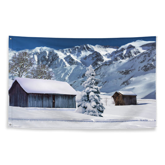Snow House Painting Flag Tapestry
