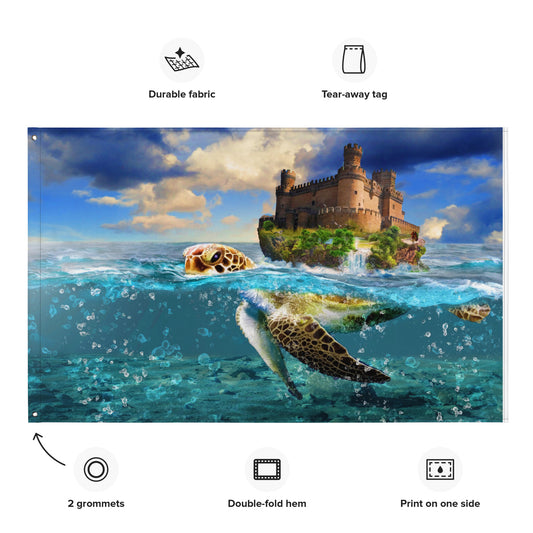 Turtle and Castle Painting Flag Tapestry
