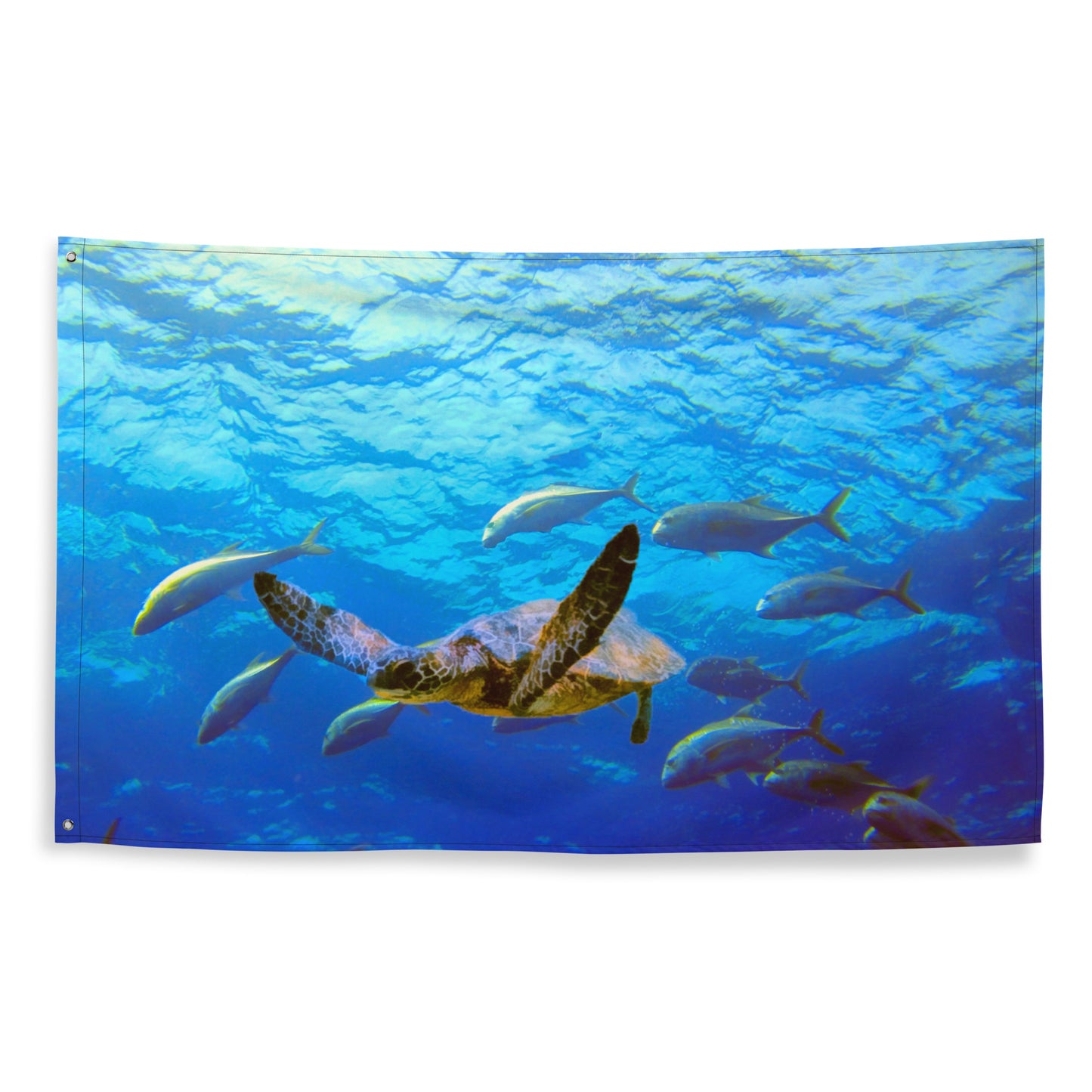Turtle and Fish Art Flag Tapestry