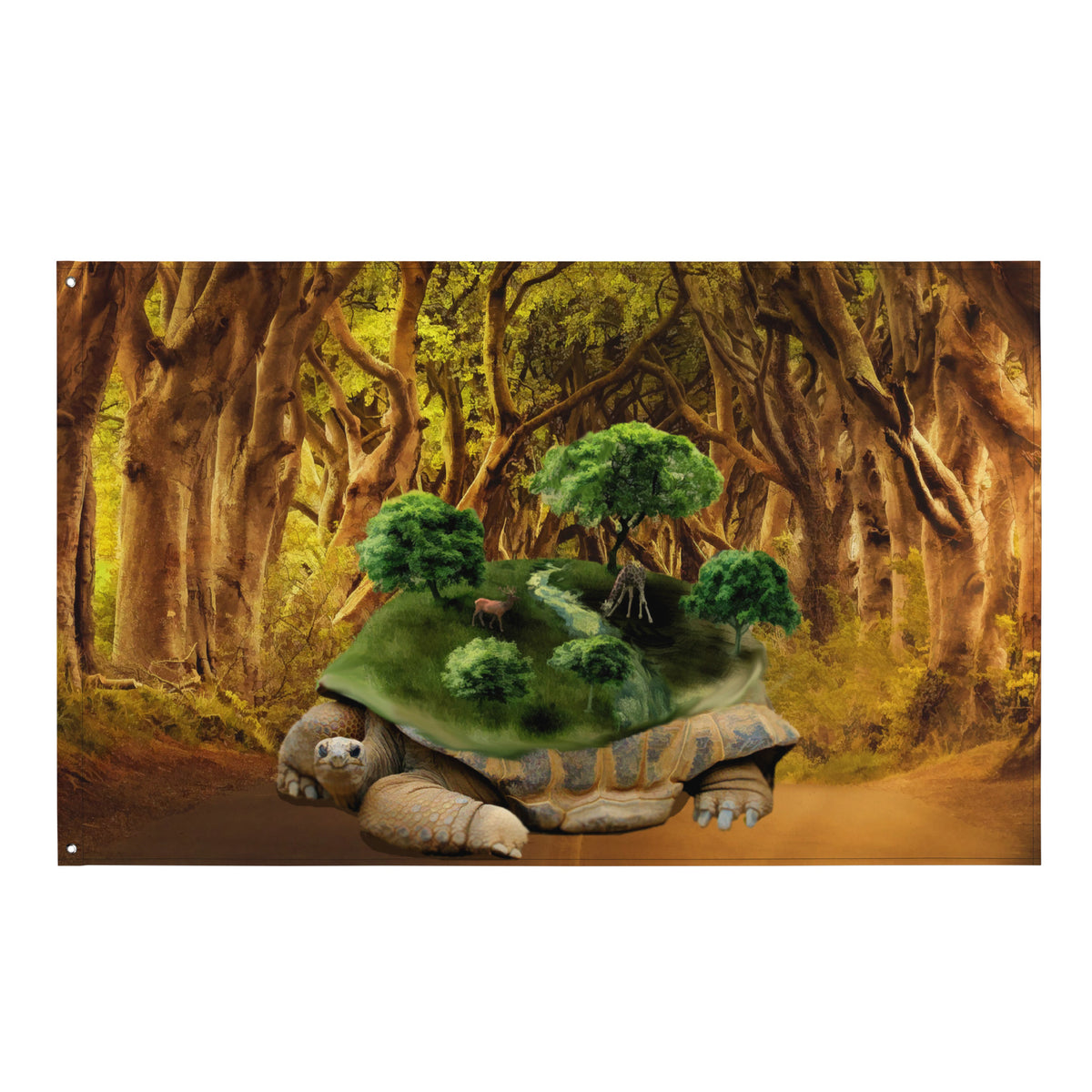 Turtle Tree Painting Flag Tapestry