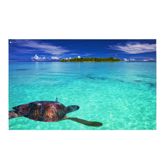 Turtle in Sea Painting Flag Tapestry