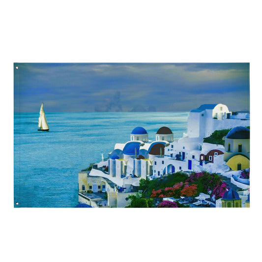 Santorini  Painting 2 Flag Tapestry