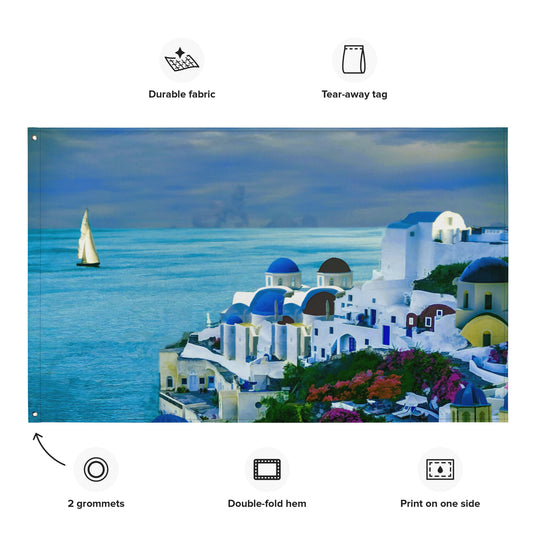 Santorini  Painting 2 Flag Tapestry