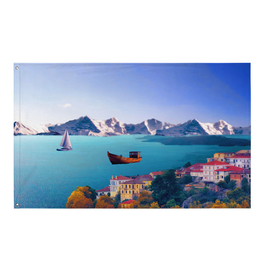 Santorini Painting  3 Flag Tapestry