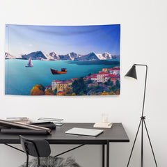 Santorini Painting  3 Flag Tapestry