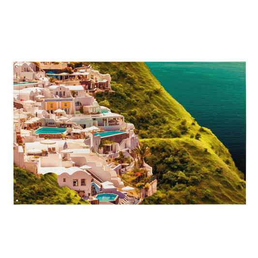 Santorini Oil Painting Flag Tapestry